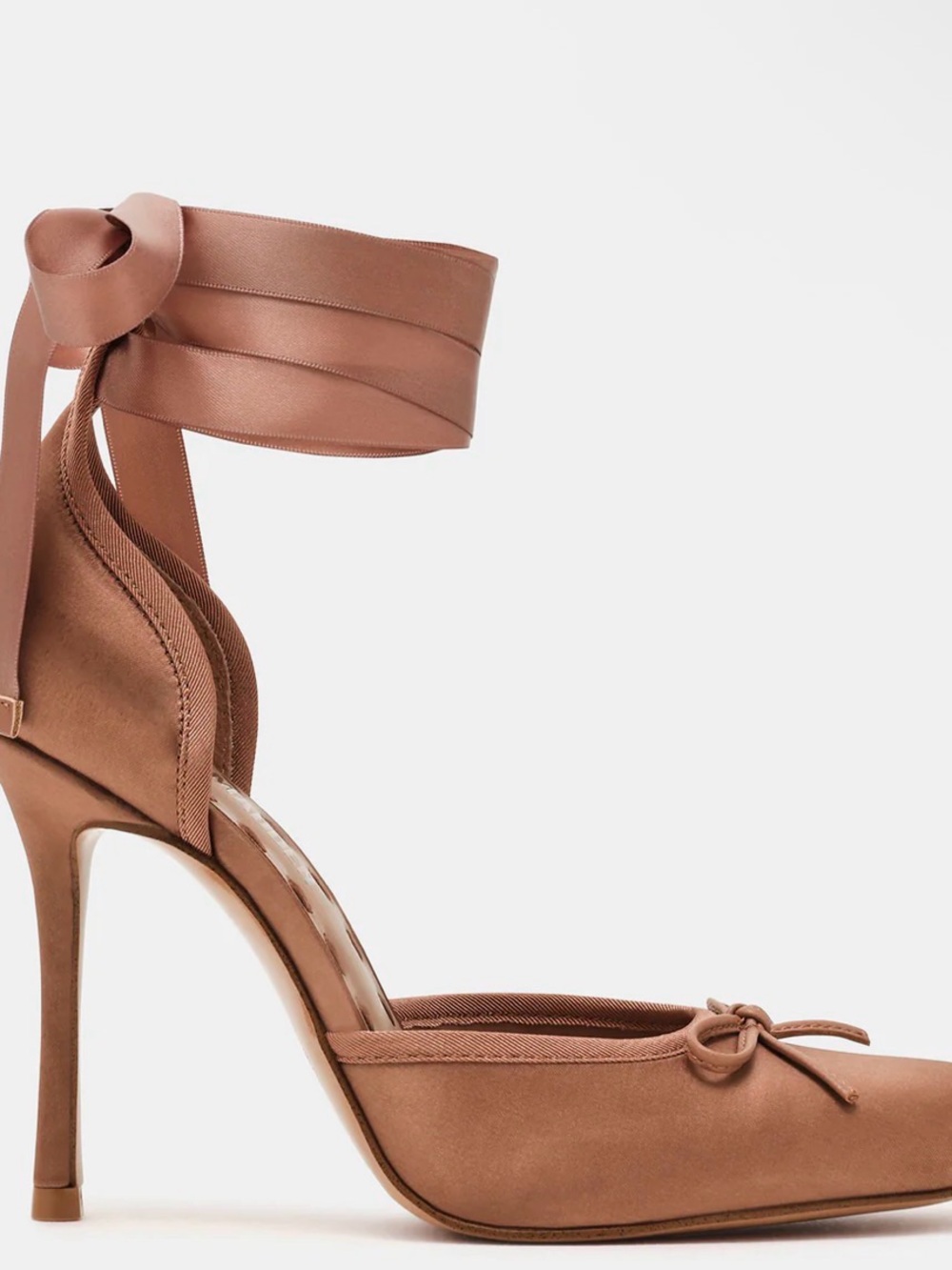 Steve Madden Brown Satin Ankle-Tie Stiletto Pumps - Picture 4 of 6